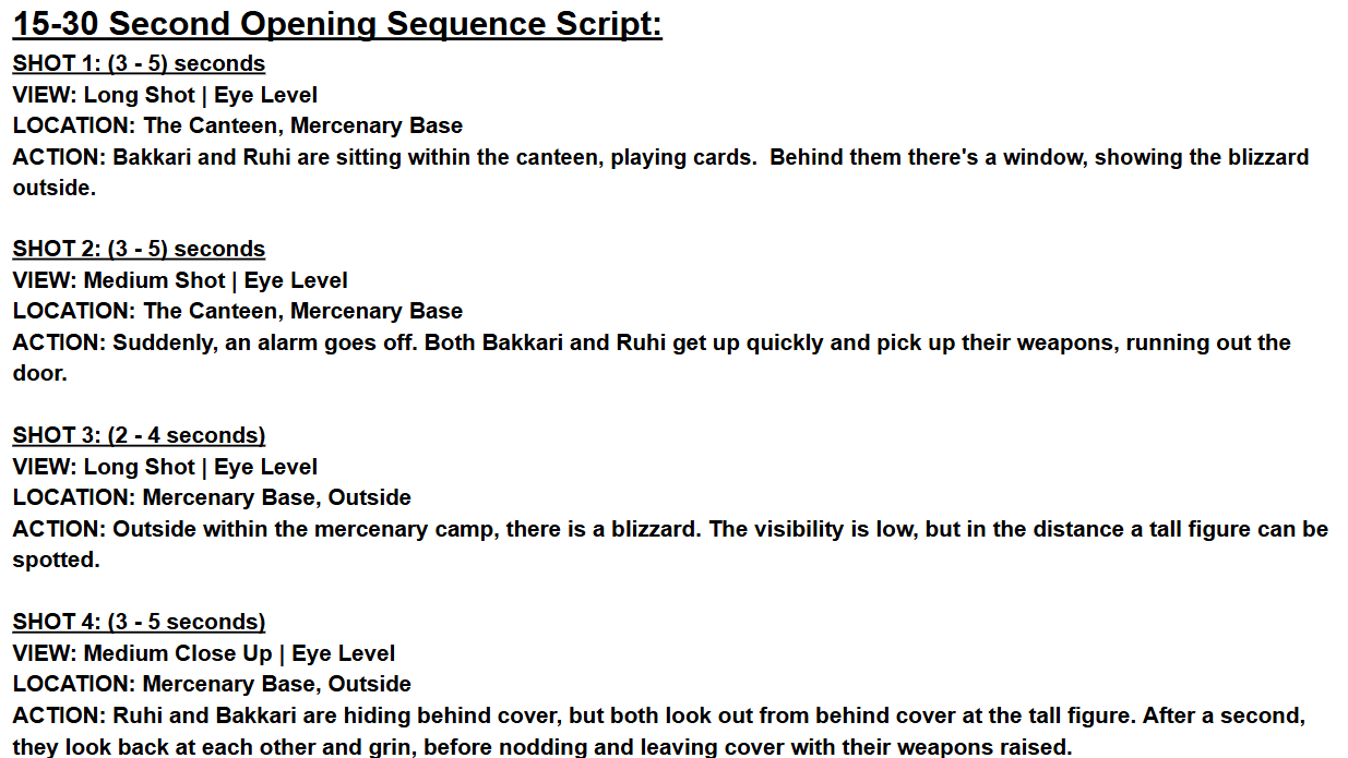 Created opening cinematic trailer script that leads into gameplay